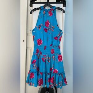 BCBGMaxAzria Teal Dress with Pink Floral Design
